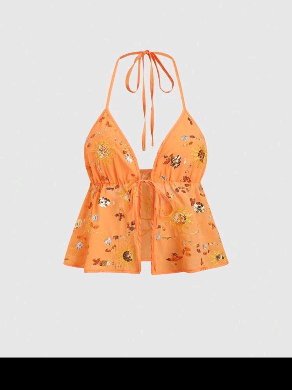 Embroidered Orange Halter Babydoll Top
